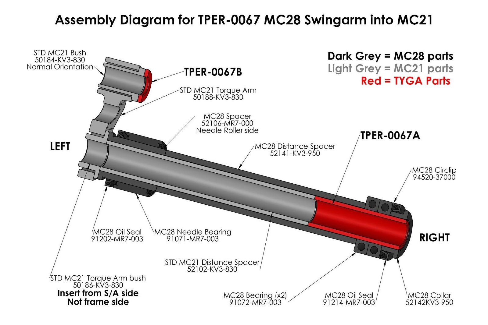 Swing arm Conversion Kit, MC28 swing arm to fit MC21 4 34drawtper0067