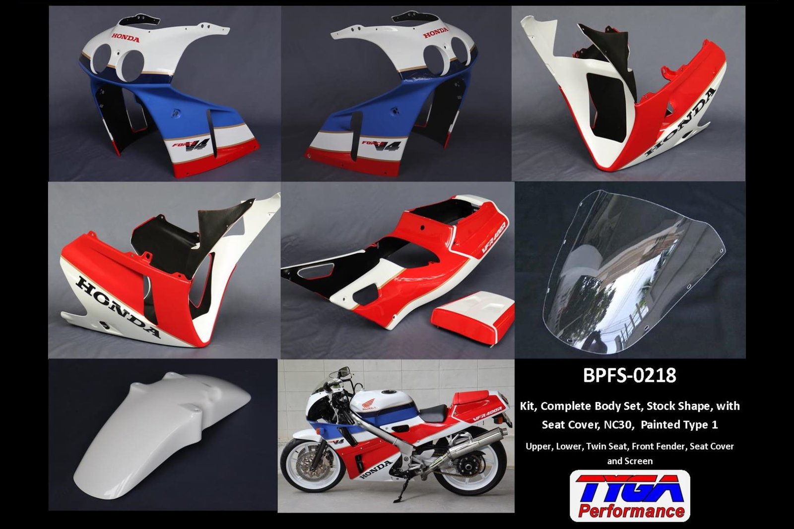 Kit, Complete Body Set, Stock Shape, with Seat Cover, NC30, Painted Type 1 19 03set0218