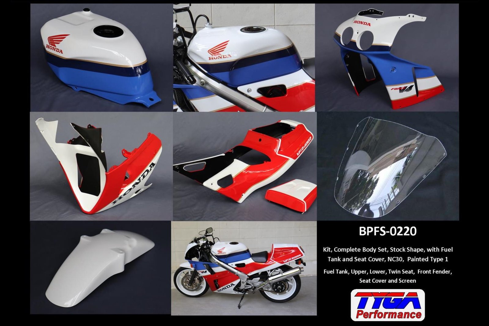 Kit, Complete Body Set, Stock Shape, with Fuel Tank and Seat Cover, NC30, Painted Type 1 22 05set0220