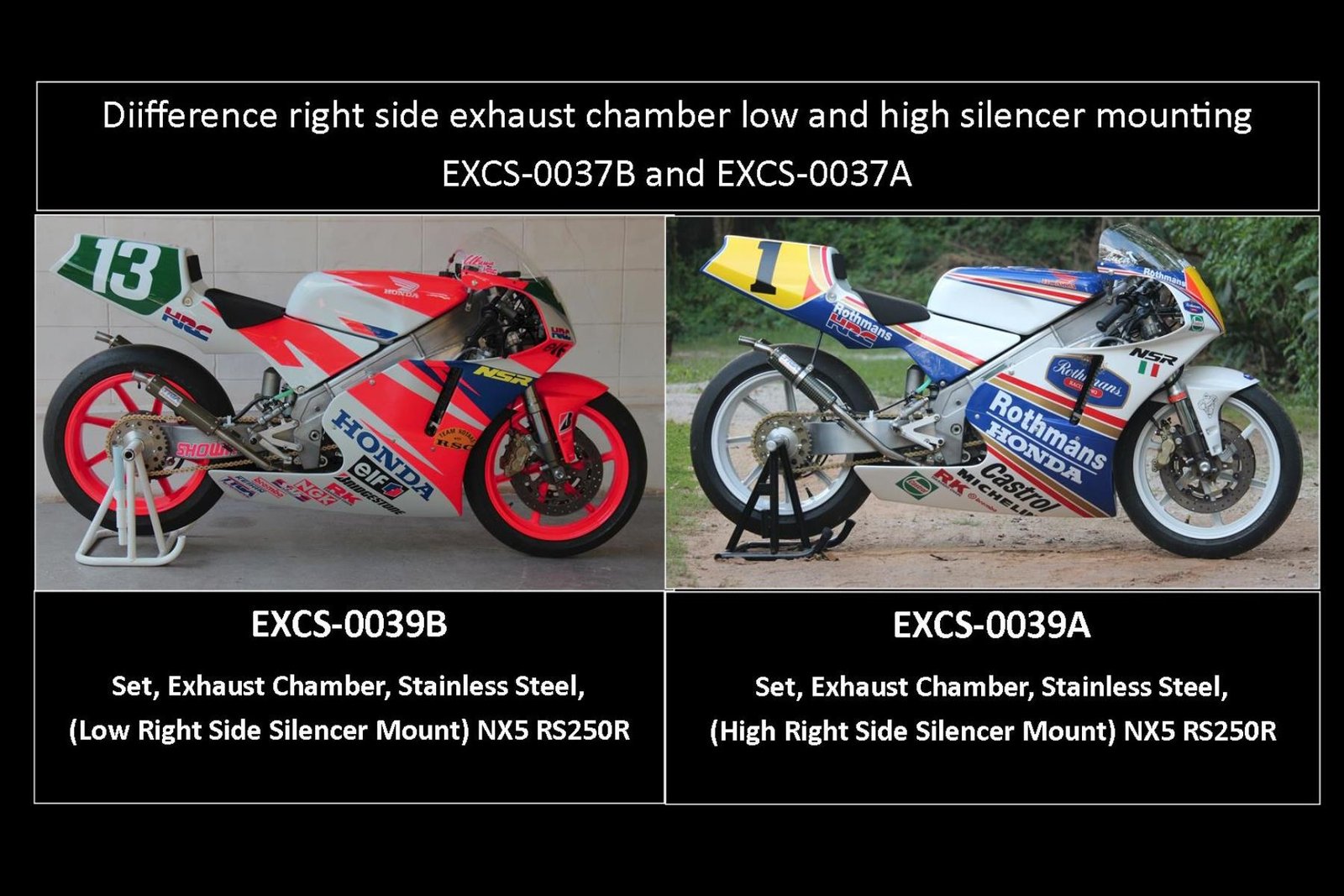 Set, Exhaust Chamber, Stainless Steel, (Low Right Side Silencer Mount) NX5 RS250R 30 02excs0039a b