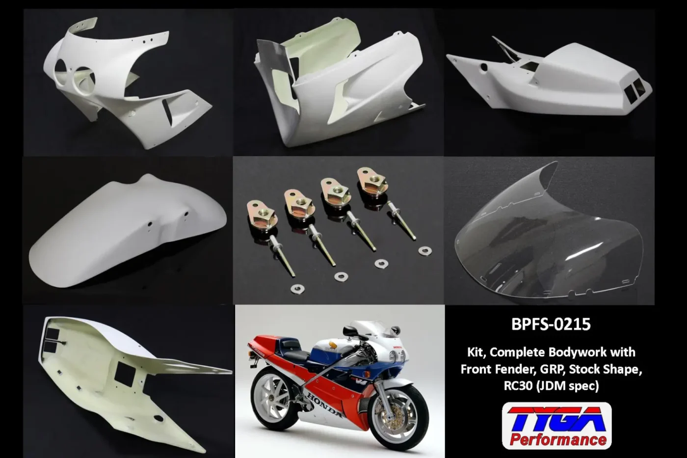 Kit, Complete Bodywork with Front Fender, GRP, Stock Shape, RC30 (JDM spec)