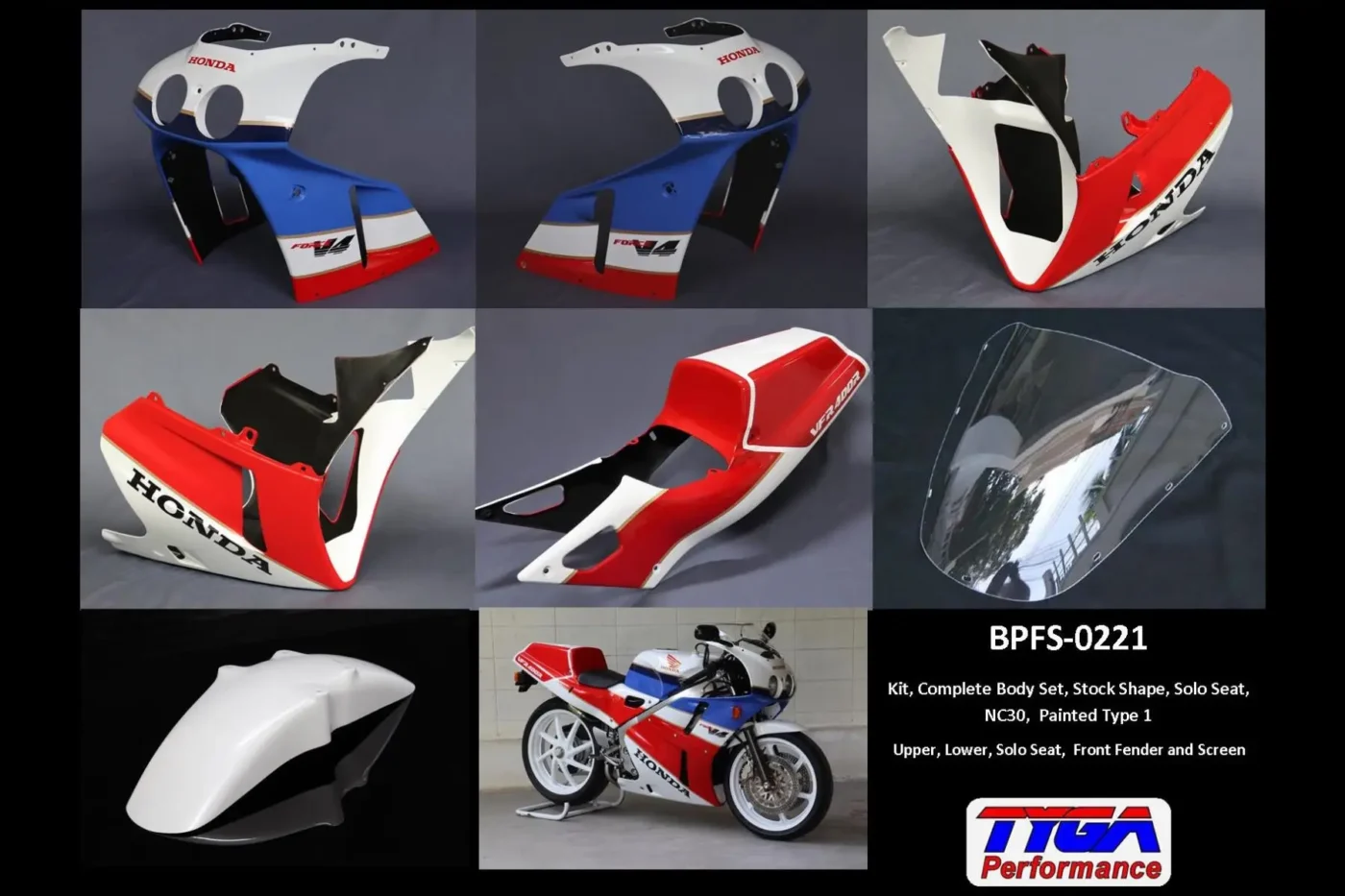 Kit, Complete Body Set, Stock Shape, Solo Seat, NC30, Painted Type 1
