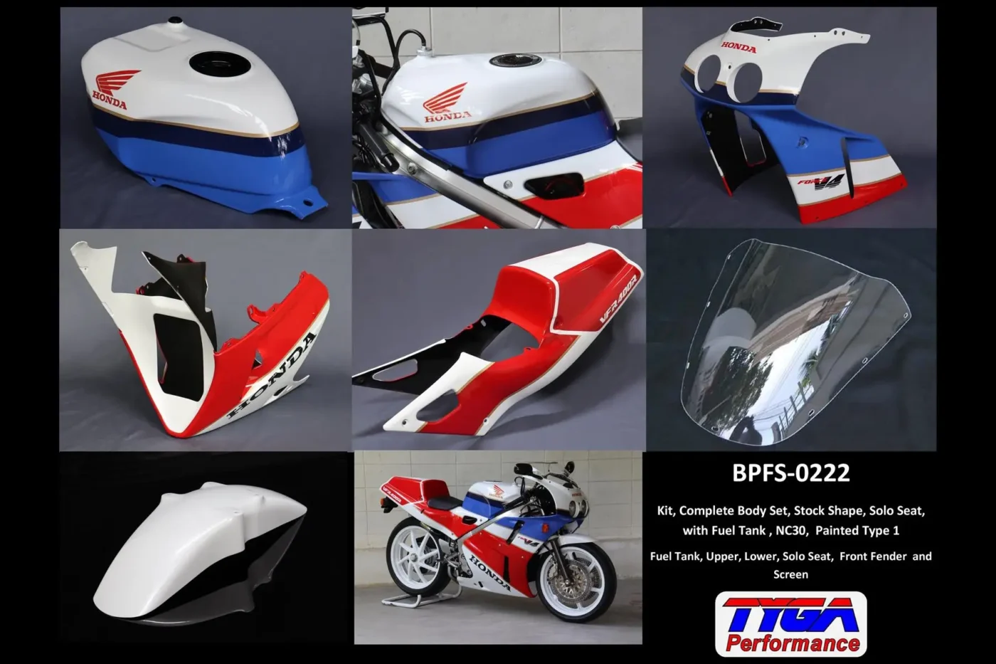 Kit, Complete Body Set, Stock Shape, Solo Seat, with Fuel Tank, NC30, Painted Type 1