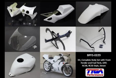 Kit, Complete Body Set with Front Fender and Fuel Tank, GRP, NC30, RC30 Style, Street