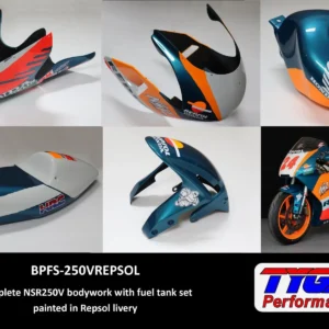 Kit, GRP, Complete bodywork set with Fuel Tank and Front Fender, painted Repsol, MC21, MC28 NSR250V