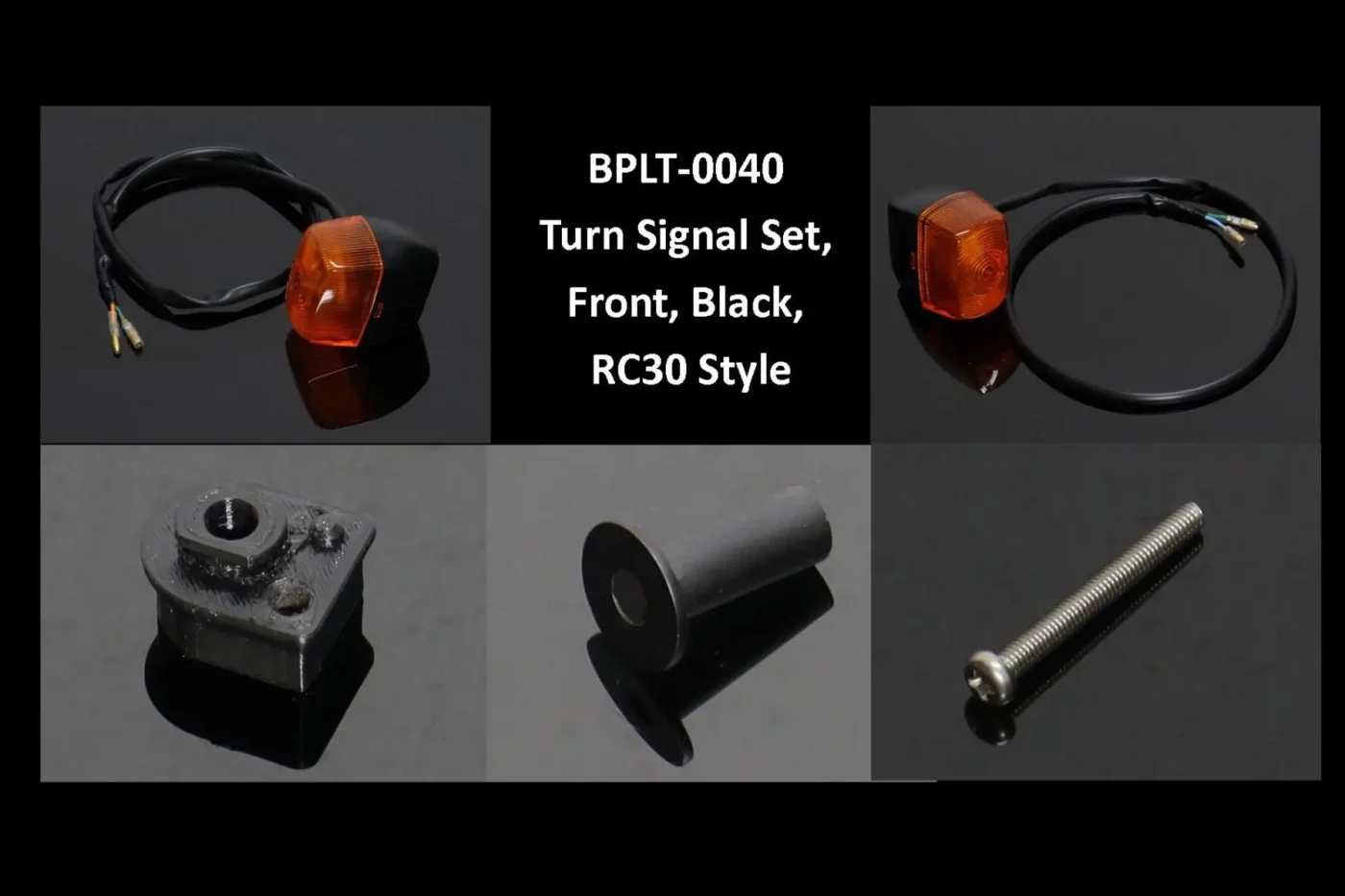 Turn Signal Set, Front, Black, RC30 Style