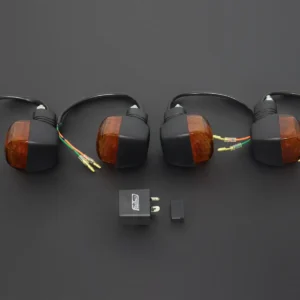 Turn Signal Set, Black, Akira Style, 90 degree pin fitment relay.