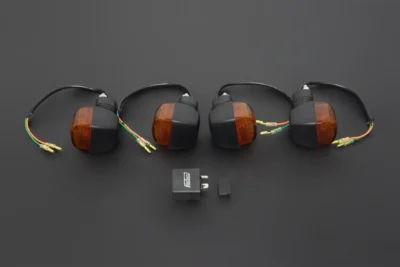Turn Signal Set, Black, Akira Style, 90 degree pin fitment relay.