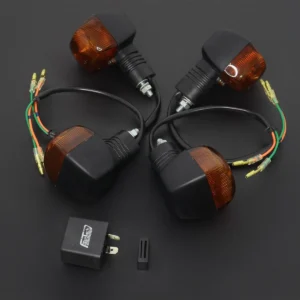Turn Signal Set, Black, Akira Style, 90 degree pin fitment relay.