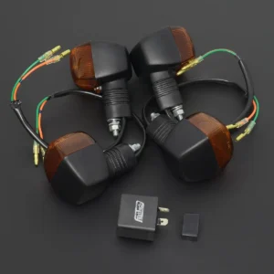Turn Signal Set, Black, Akira Style, 90 degree pin fitment relay.