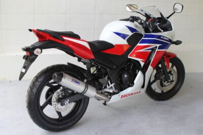 Set, Pipe, Full Race System, CBR300R/CBR300F, Round Aluminium Silencer, Carbon End Cap.