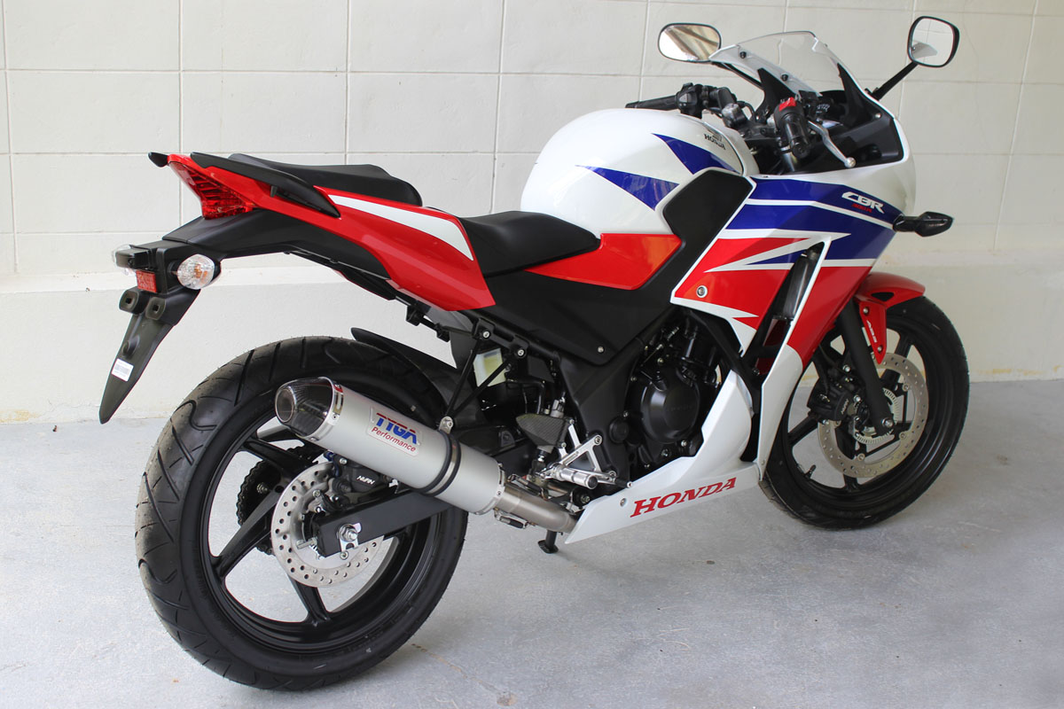 Set, Pipe, Full Race System, CBR300R/CBR300F, Round Aluminium Silencer, Carbon End Cap.