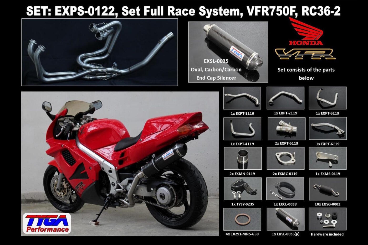 Set, Pipe, L.H Exit, Full Race System, RC36-2, Oval Carbon/Carbon End Cap