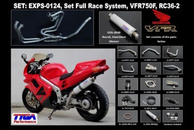 Set, Pipe, L.H Exit, Full Race System, RC36-2, Round Aluminium Silencer