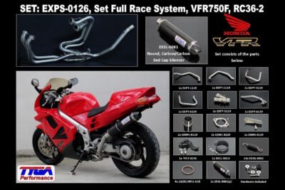 Set, Pipe, L.H Exit, Full Race System, RC36-2, Round Carbon/Carbon End Cap Silencer