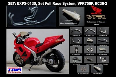 Set, Pipe, L.H Exit, Full Race System, RC36-2, Stainless Maggot Silencer
