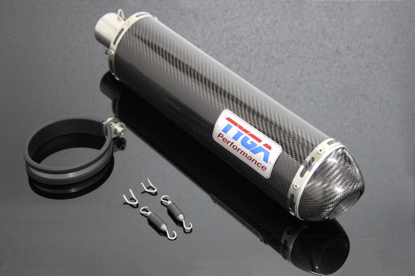 Silencer, Carbon/Carbon End Cap, Oval, Spring Mount 2 inch, Assy.