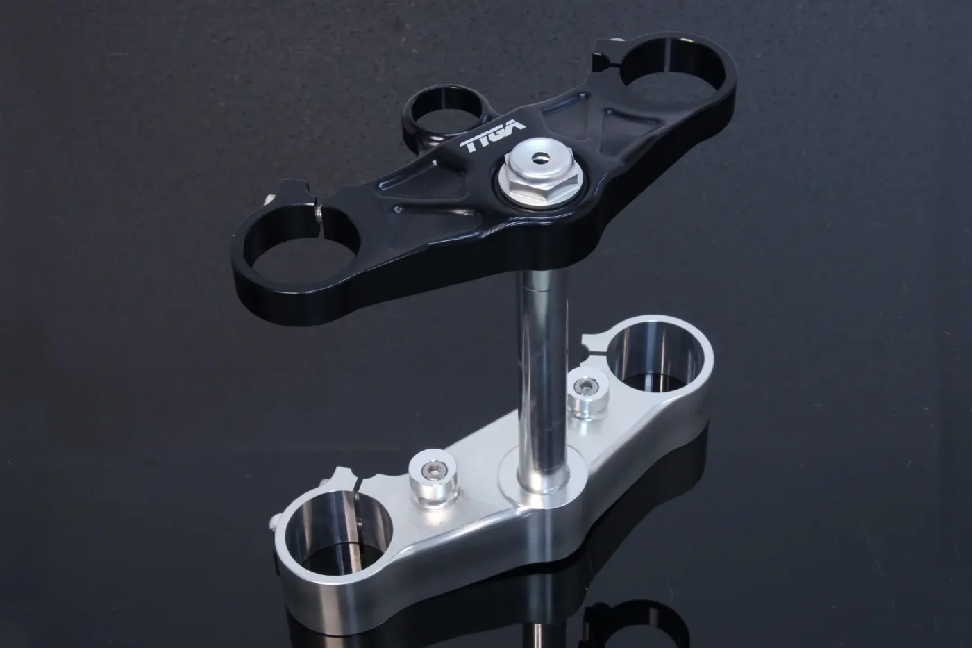 Triple Clamp Set, CNC, Black Top Clamp, Silver Lower Clamp, Aprilia RS250 Mk2