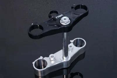 Triple Clamp Set, CNC, Black Top Clamp, Silver Lower Clamp, Aprilia RS250 Mk2