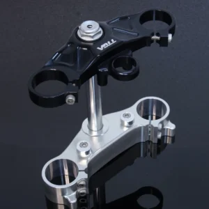 Triple Clamp Set, CNC, Black Top Clamp, Silver Lower Clamp, Aprilia RS250 Mk2