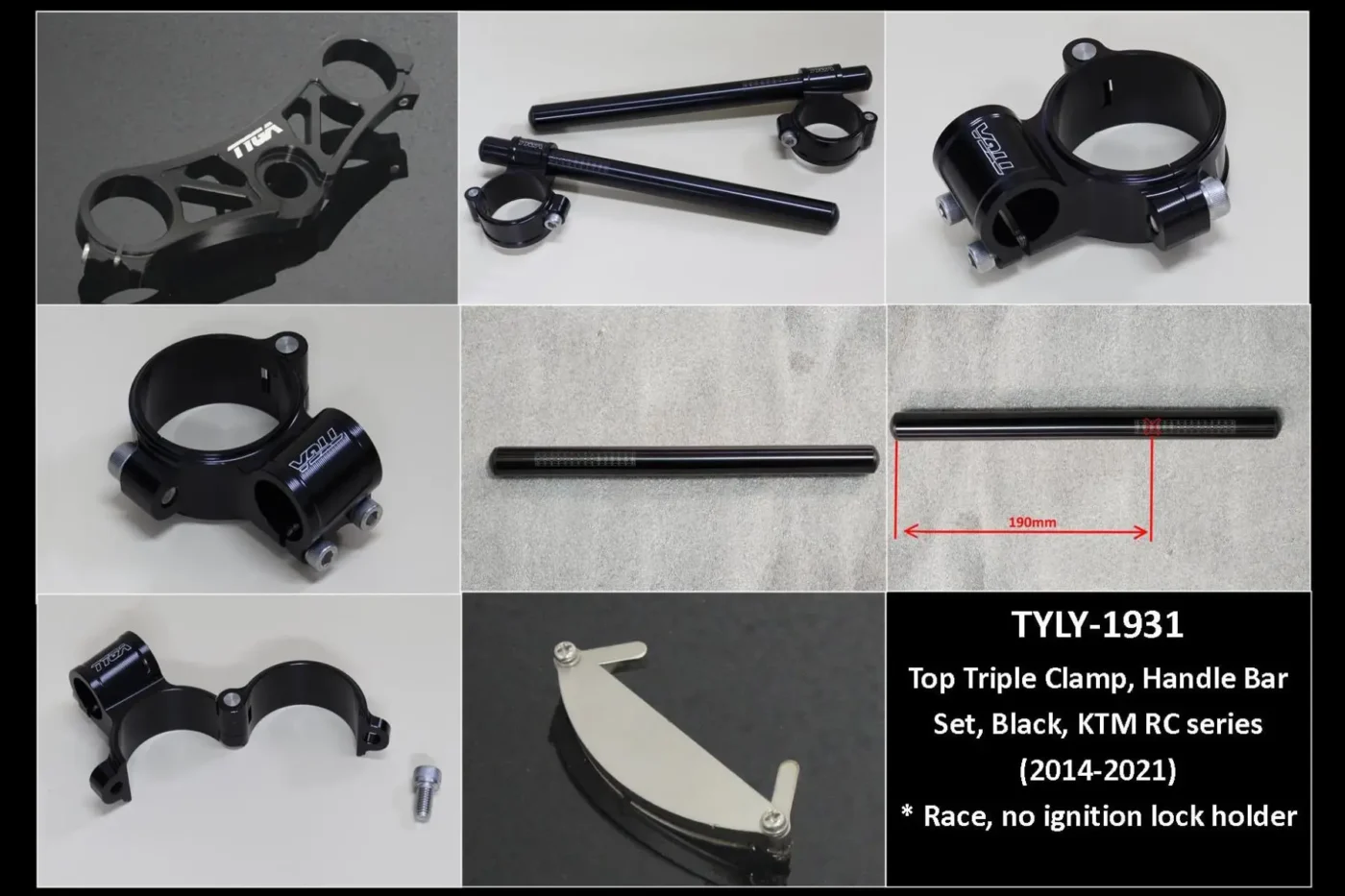 Top Triple Clamp (Race) and Handlebar Clamp Set, Black, KTM RC Series 2014-2021