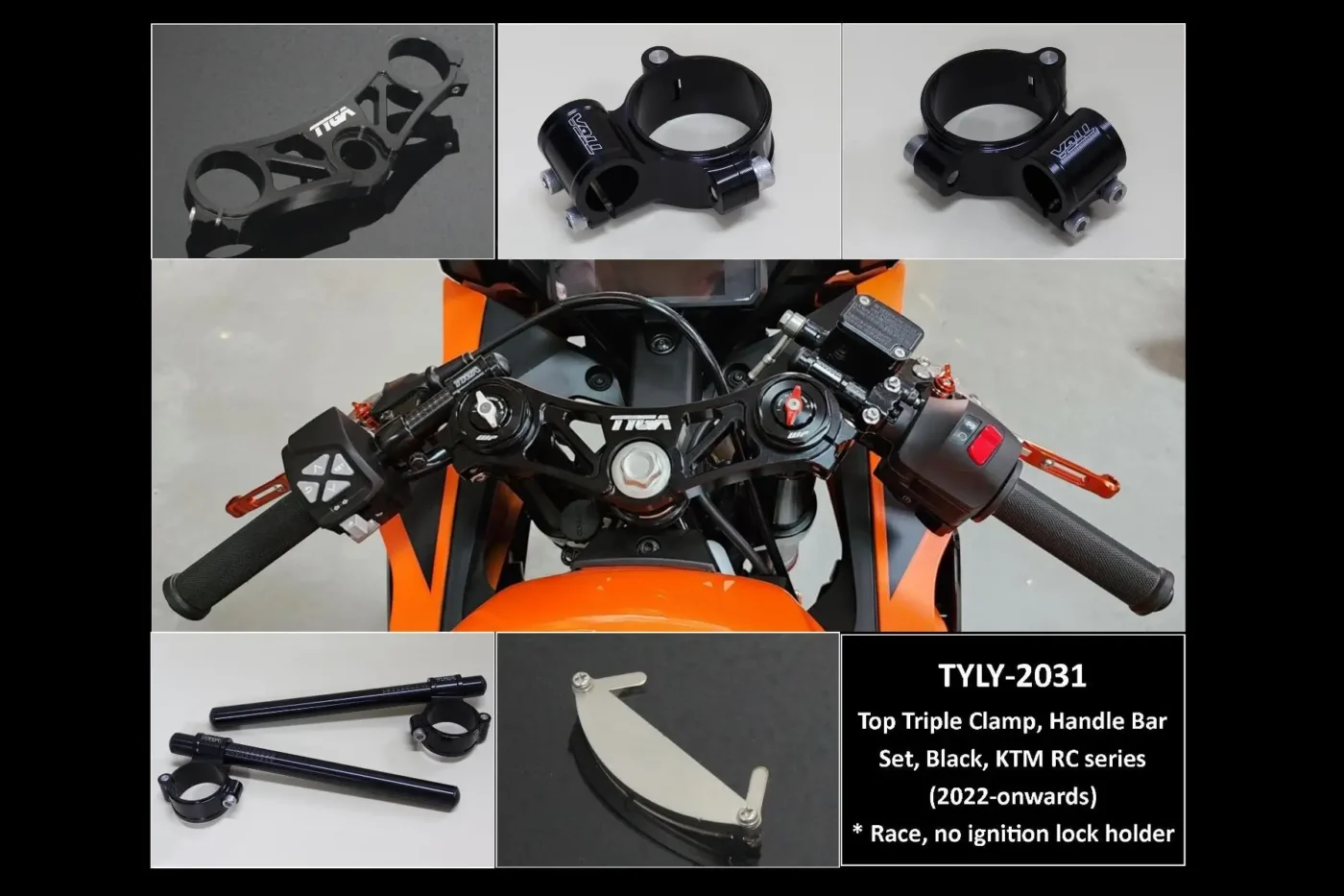 Top Triple Clamp (Race) and Handlebar Clamp Set, Black, KTM RC Series 2022-2024