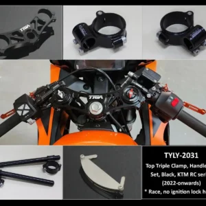 Top Triple Clamp (Race) and Handlebar Clamp Set, Black, KTM RC Series 2022-2024