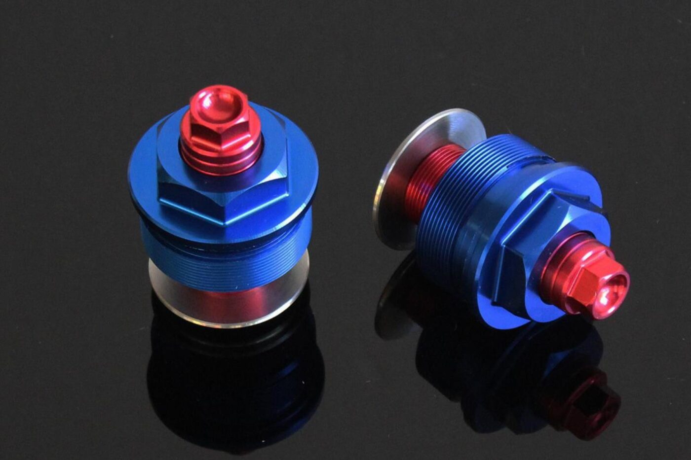 Front Fork Preload Adjusters, Blue/Red, Pair, Ninja 400/500