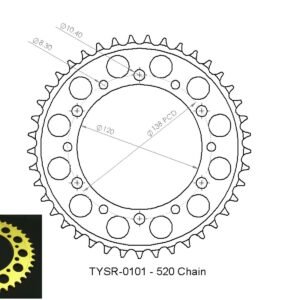 Sprocket, Rear, 39T, #520, Aluminium, (Gold)