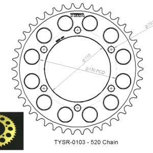 Sprocket, Rear, 42T, #520, Aluminium, (Gold)