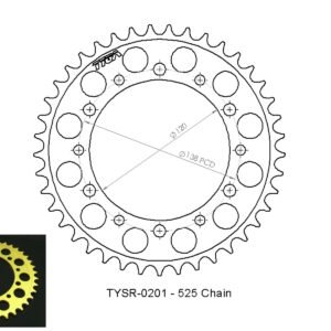 Sprocket, Rear, 42T, #525, Aluminium, (Gold)