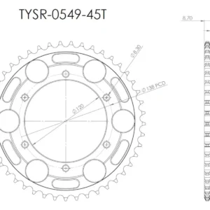 Sprocket, Rear 45T, #530, Pro-Arm Hub Conversion, Aluminium, (Black), RC36-2