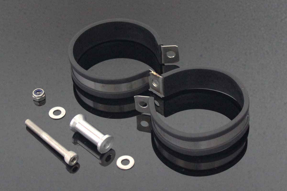 Clamp, Silencer, Twin Stack, Street, Aluminium/Stainless, Assy.