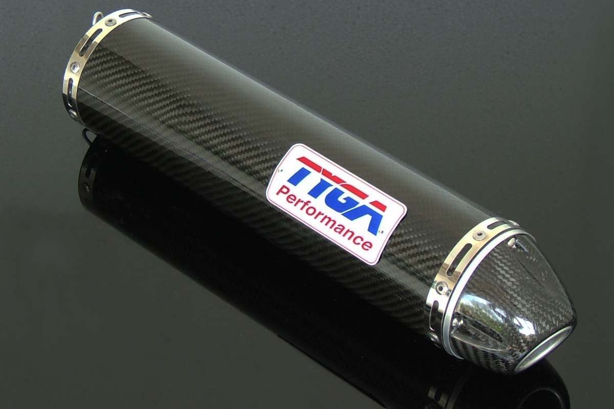 Silencer, Carbon, Round/Carbon End Cap, Round, Four Stroke, 2 inch, No Fittings