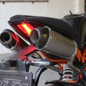 Silencer, Left, Stainless, Oval/Carbon End Cap, Spring Mount, KTM RC390 Serpent, No Fittings