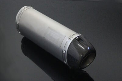 Silencer, Left, Stainless, Oval/Carbon End Cap, Spring Mount, KTM RC390 Serpent, No Fittings