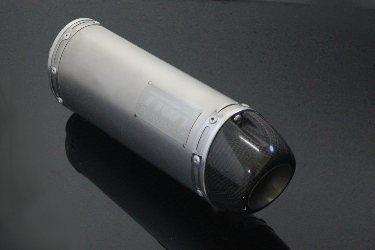Silencer, Left, Stainless, Oval/Carbon End Cap, Spring Mount, KTM RC390 Serpent, No Fittings